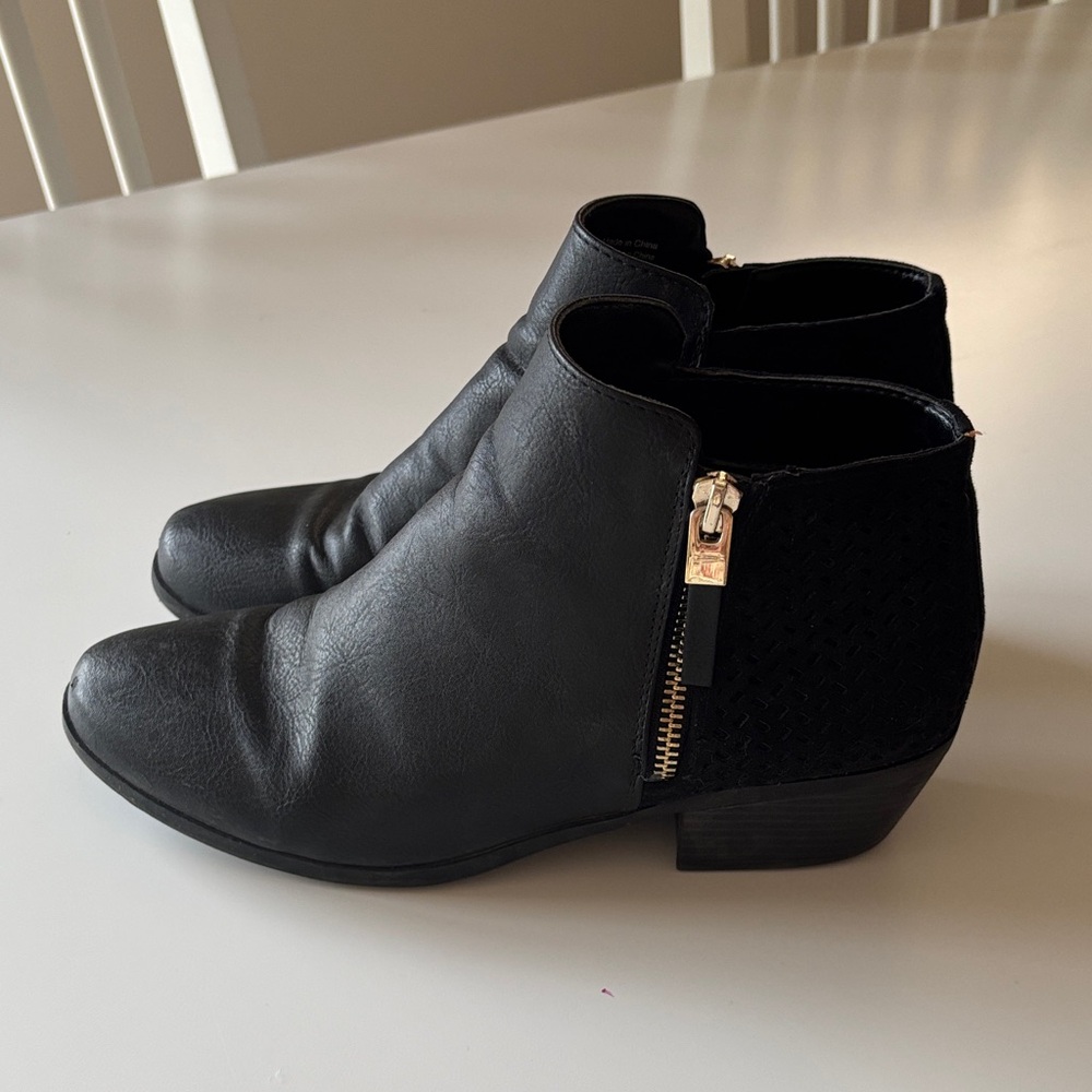 Call It Spring Black Ankle Booties with Gold Zipper
